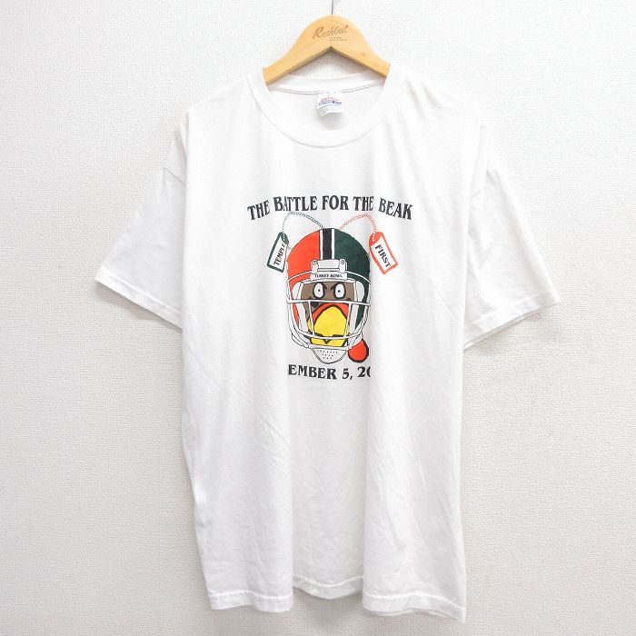 XL★古着 ヘインズ Hanes 半袖 ビンテージ Tシャツ メンズ 00年代 00s TURKEY BOWL アメフト 大きいサイズ クルーネック 白 ホワイト 24mar15 中古