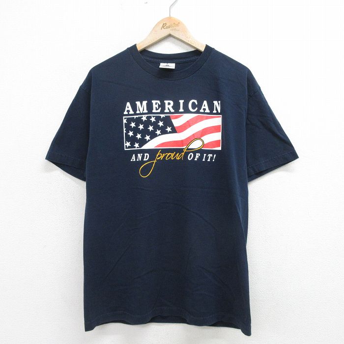 L★古着 半袖 ビンテージ Tシャツ メンズ 00年代 00s 星条旗 コットン クルーネック 黒 ブラック 24mar16 中古