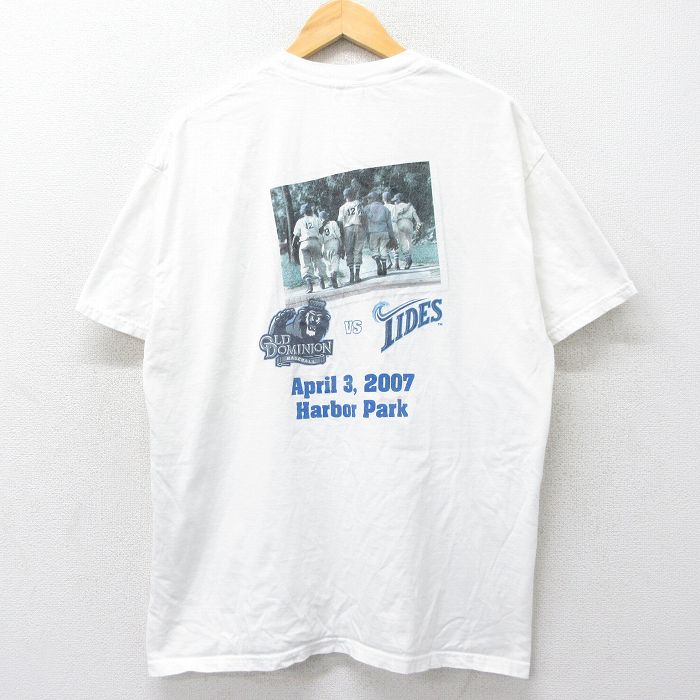 XL★古着 ヘインズ Hanes 半袖 ビンテージ Tシャツ メンズ 00年代 00s 野球 ベースボール 大きいサイズ クルーネック 白 ホワイト 24mar18 中古