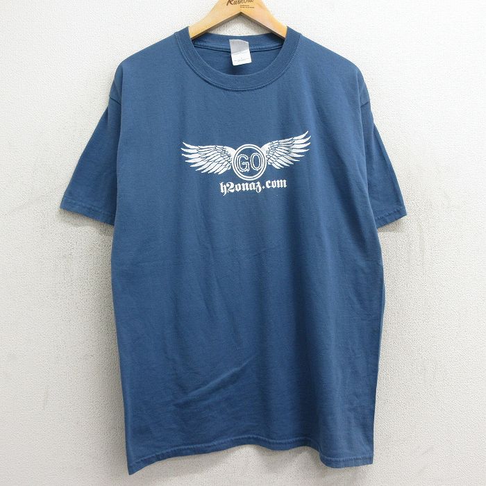【50%OFF】L★古着 半袖 ビンテージ Tシャツ メンズ 00年代 00s 羽 GO クルーネック 薄紺 ネイビー 24mar18 中古