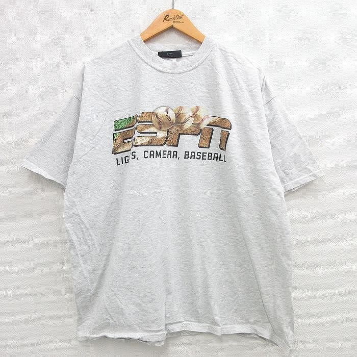 XL★古着 半袖 ビンテージ Tシャツ メンズ 00年代 00s ESPN 野球 大きいサイズ クルーネック 薄グレー 霜降り 【spe】 24mar19 中古