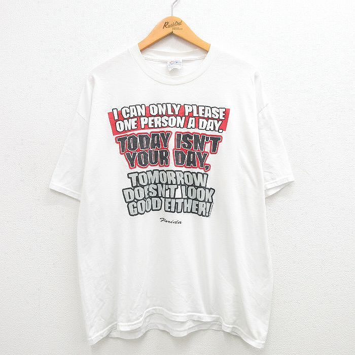 XL★古着 ヘインズ Hanes 半袖 ビンテージ Tシャツ メンズ 90年代 90s フロリダ メッセージ 大きいサイズ クルーネック 白 ホワイト 24mar19 中古