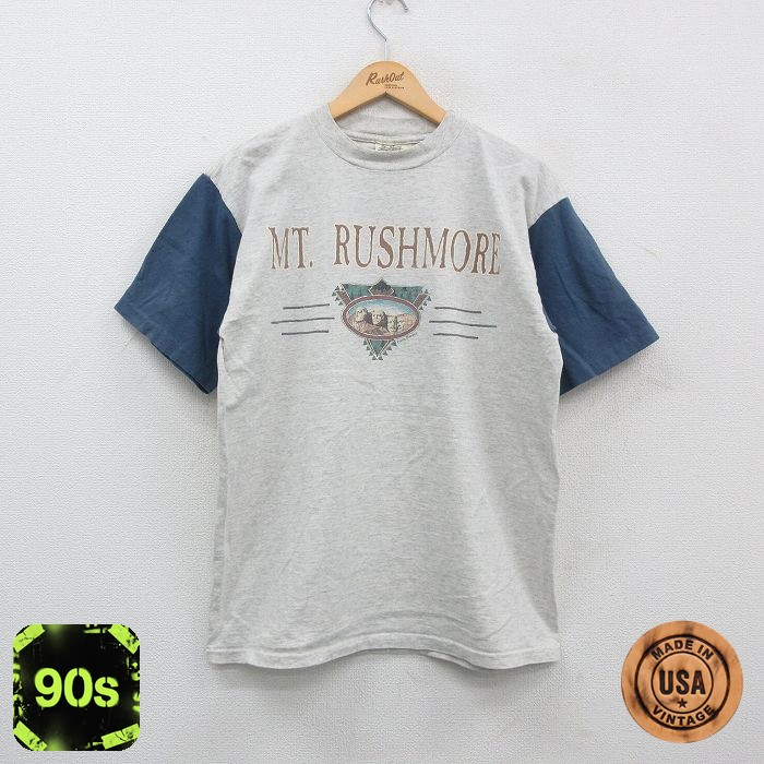 90s 半袖Tシャツ マウントラシュモア グレー霜降り L | 古着