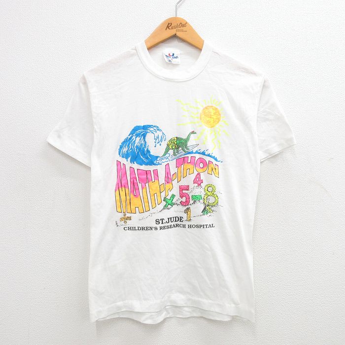 M★古着 半袖 ビンテージ Tシャツ メンズ 90年代 90s 恐竜 太陽 セントジャッジ クルーネック USA製 白 ホワイト 24mar21 中古