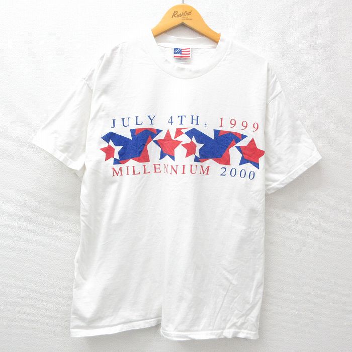 XL★古着 半袖 ビンテージ Tシャツ メンズ 00年代 00s ミレニアム コットン クルーネック 白 ホワイト 24mar25 中古