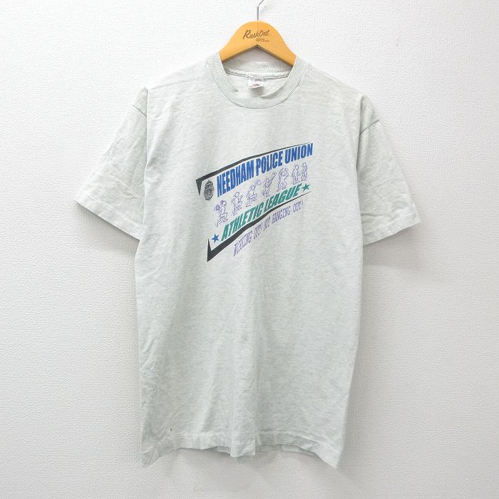 【50%OFF】L★古着 フルーツオブザルーム 半袖 ビンテージ Tシャツ メンズ 90年代 90s POLICE クルーネック グレー 霜降り 24mar25 中古