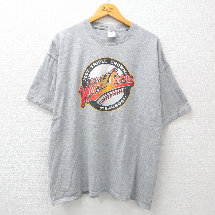 XL★古着 半袖 ビンテージ Tシャツ メンズ 00年代 00s 野球 ワールドシリーズ 大きいサイズ クルーネック グレー 霜降り 24mar26 中古