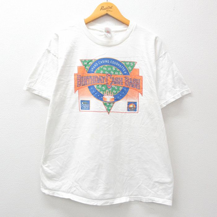 XL★古着 フルーツオブザルーム 半袖 ビンテージ Tシャツ メンズ 00年代 00s カジノ BIRTHDAY 大きいサイズ コットン クルーネック 白 ホワイト 24mar26 中古