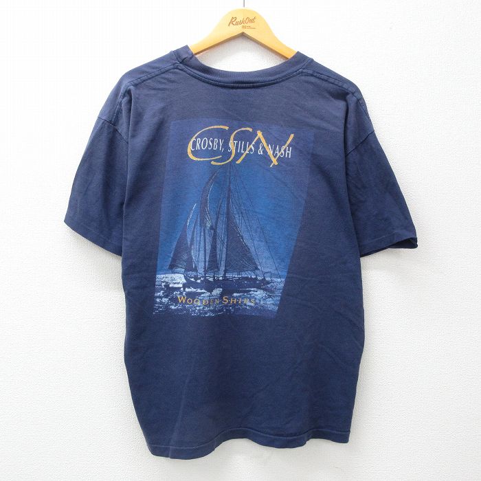 【50%OFF】XL★古着 半袖 ビンテージ ロック バンド Tシャツ メンズ 90年代 90s クロスビースティルアンドナッシュ 大きいサイズ コットン クルーネック USA製 紺 ネイビー 24mar26 中古