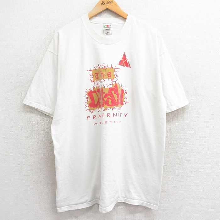 XL★古着 フルーツオブザルーム 半袖 ビンテージ Tシャツ メンズ 90年代 90s Delta chi 大きいサイズ コットン クルーネック USA製 白 ホワイト 24mar27 中古