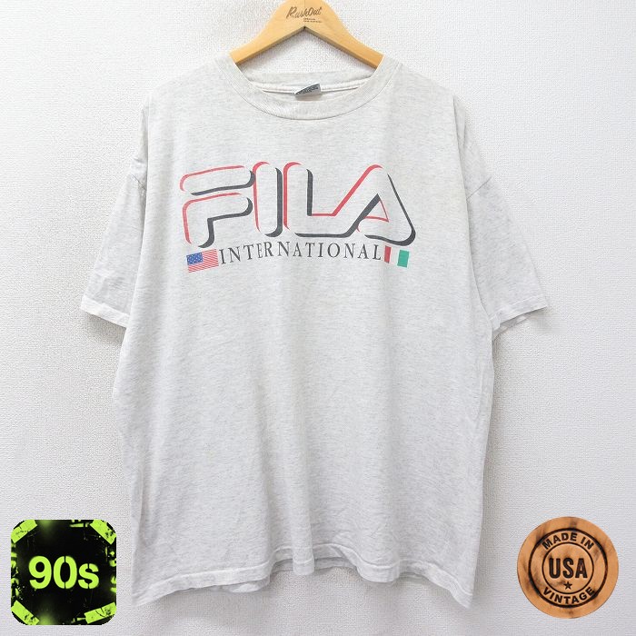 【50%OFF】フィラ 90s 半袖Tシャツ ビッグロゴ グレー メンズXL相当 | 古着