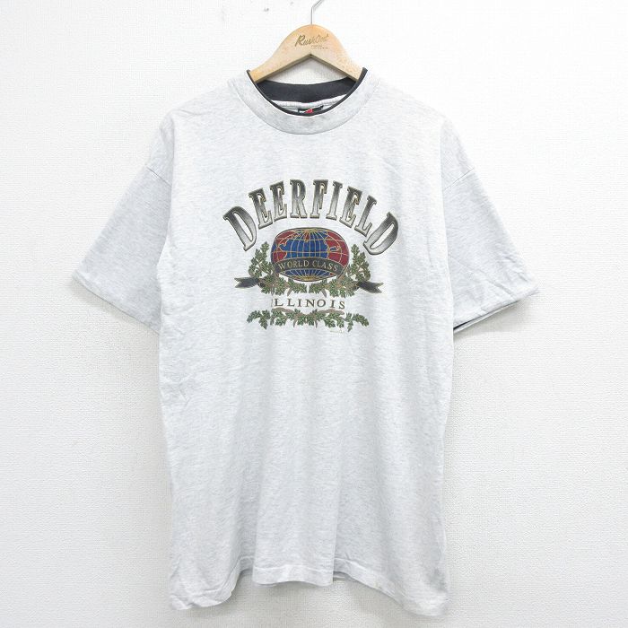 XL★古着 SIGNAL 半袖 ビンテージ Tシャツ メンズ 90年代 90s イリノイ コットン クルーネック USA製 薄グレー 霜降り 24mar28 中古