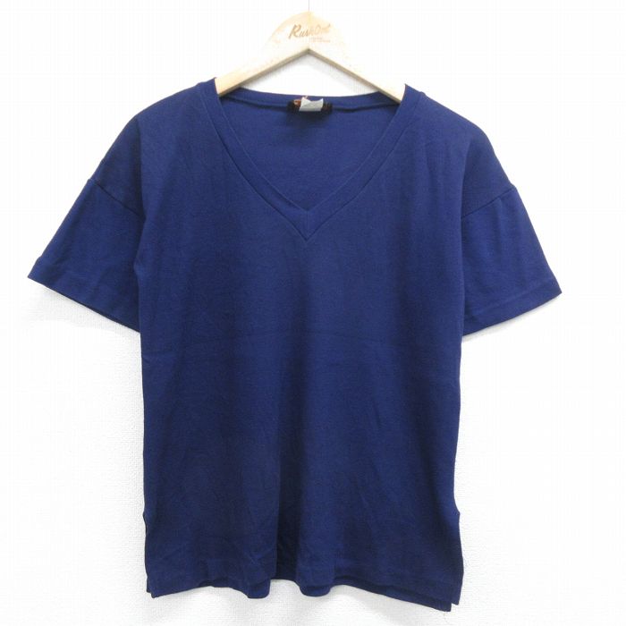 S★古着 半袖 ビンテージ Tシャツ メンズ 80年代 80s 無地 Vネック USA製 紺 ネイビー 24apr01 中古