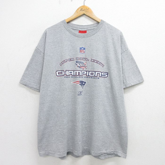XL★古着 リーボック REEBOK 半袖 ビンテージ Tシャツ メンズ 90年代 90s NFL ニューイングランドペイトリオッツ 大きいサイズ クルーネック USA製 グレー 霜降り アメフト スーパーボウル 24apr03 中古