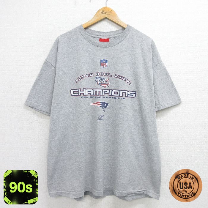 【50%OFF】リーボック 90s 半袖Tシャツ NFL ニューイングランドペイトリオッツ グレー XL | 古着