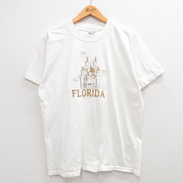L★古着 半袖 ビンテージ Tシャツ メンズ 00年代 00s フロリダ 城 刺繍 コットン クルーネック 24apr04 中古