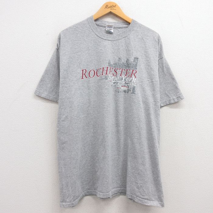 XL★古着 半袖 ビンテージ Tシャツ メンズ 00年代 00s ロチェスター ニューヨーク 大きいサイズ クルーネック グレー 霜降り 24apr04 中古