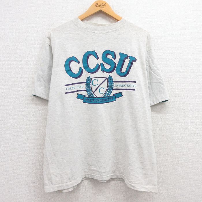 XL★古着 MVスポーツ 半袖 ビンテージ Tシャツ メンズ 90年代 90s CCSU クルーネック USA製 薄グレー 霜降り 24apr04 中古