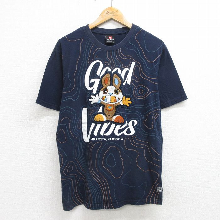 L★古着 サウスポール 半袖 ビンテージ Tシャツ メンズ 00年代 00s モンスター コットン クルーネック 紺 ネイビー 24apr09 中古