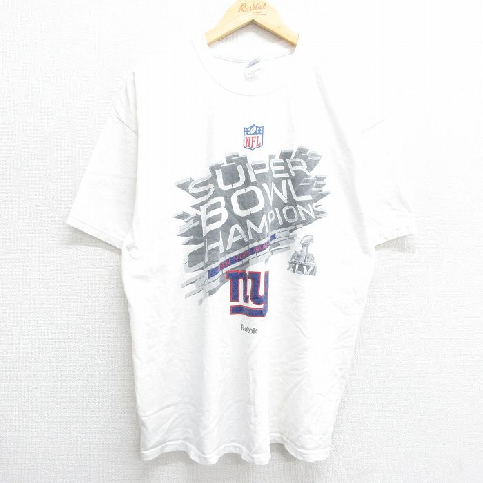 XL★古着 半袖 ビンテージ Tシャツ メンズ 00年代 00s リーボック REEBOK NFL ニューヨークジャイアンツ 大きいサイズ コットン クルーネック 白 ホワイト アメフト スーパーボウル 24apr06 中古