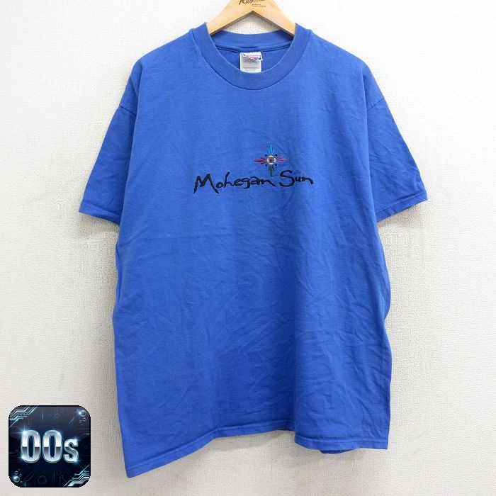 ヘインズ 00s 半袖Tシャツ モヒガンサン刺繍 ブルー XL | 古着