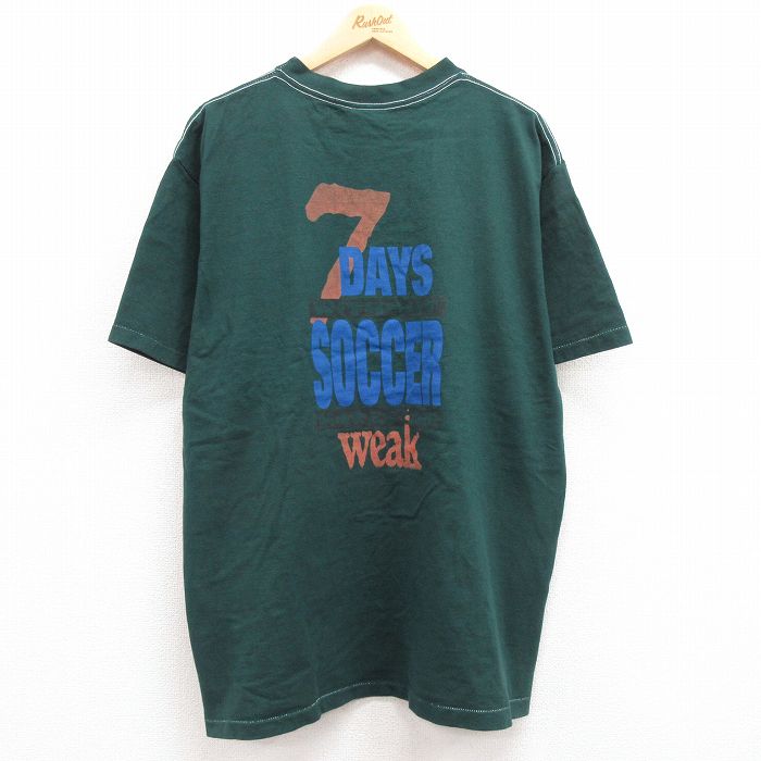 XL★古着 半袖 ビンテージ Tシャツ メンズ 90年代 90s サッカー 7days 大きいサイズ コットン クルーネック 緑 グリーン 24apr08 中古