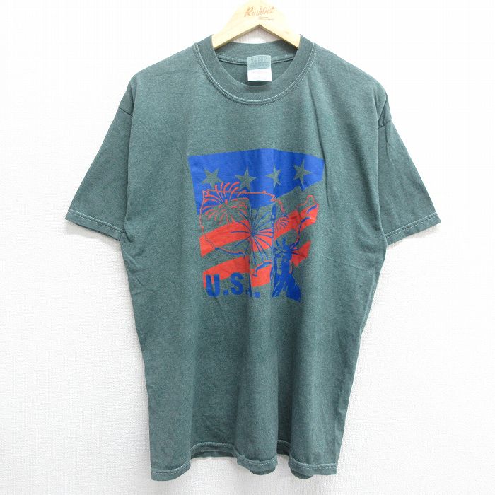 00s 半袖Tシャツ USAロゴ グリーン霜降り XL | 古着
