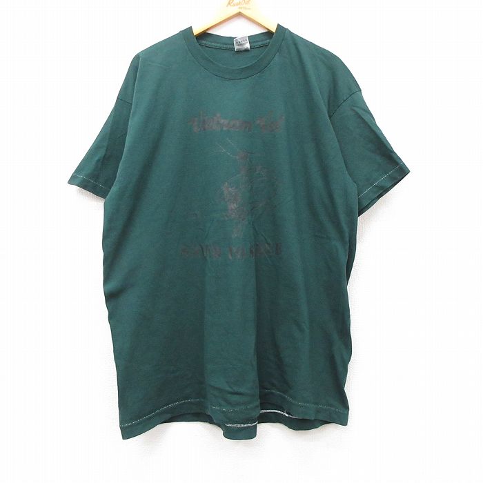 XL★古着 フルーツオブザルーム 半袖 ビンテージ Tシャツ メンズ 90年代 90s ヘリコプター 大きいサイズ クルーネック USA製 緑 グリーン 24apr10 中古
