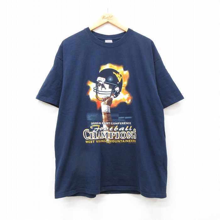 XL★古着 半袖 ビンテージ Tシャツ メンズ 00年代 00s フットボール 大きいサイズ コットン クルーネック 紺 ネイビー 24apr10 中古