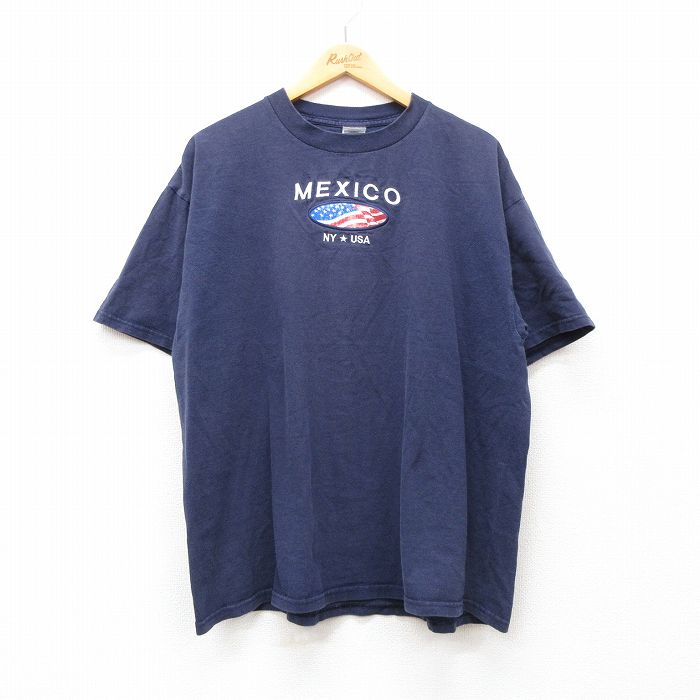 00s 半袖Tシャツ 星条旗刺繍 ネイビー XL | 古着