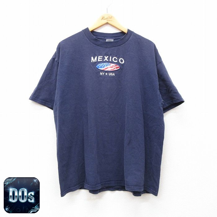 00s 半袖Tシャツ 星条旗刺繍 ネイビー XL | 古着