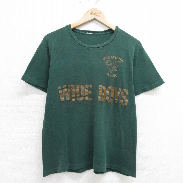 L★古着 半袖 ビンテージ Tシャツ メンズ 80年代 80s WIDE BOYS クルーネック 緑 グリーン 24apr10 中古