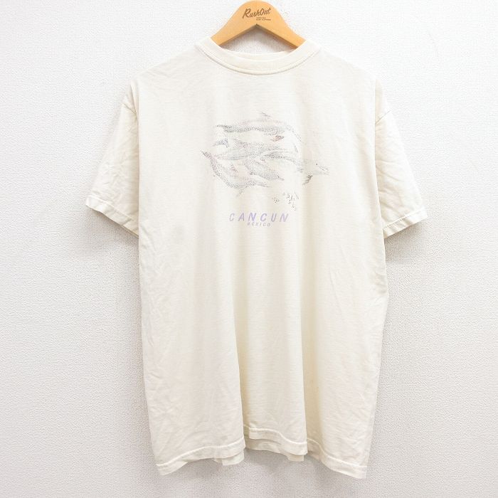 XL★古着 半袖 ビンテージ Tシャツ メンズ 00年代 00s イルカ カンクン 大きいサイズ コットン クルーネック 生成り 24apr11 中古