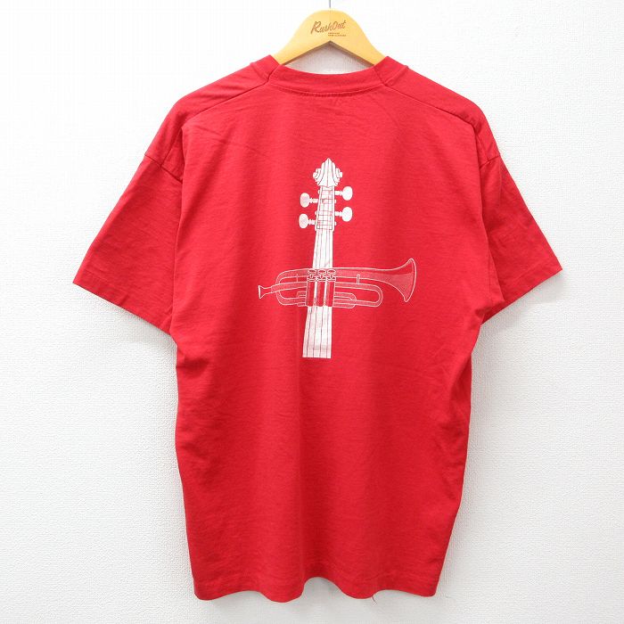 XL★古着 フルーツオブザルーム 半袖 ビンテージ Tシャツ メンズ 90年代 90s トランペット クルーネック 赤 レッド 24apr11 中古
