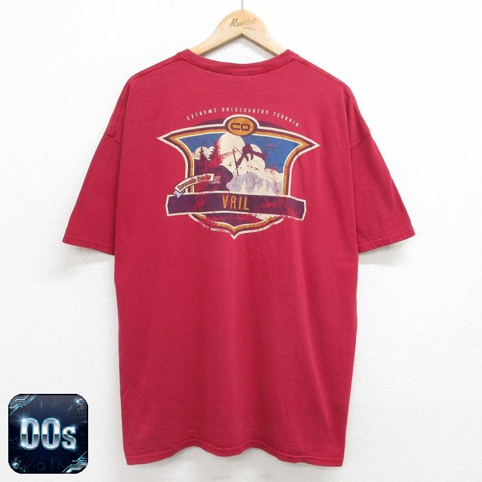 00s 半袖Tシャツ スキー バーガンディ XL | 古着