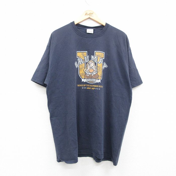 【20%OFF】XL★古着 半袖 ビンテージ Tシャツ メンズ 00年代 00s ディズニー DISNEY しらゆきひめ 7人の小人 七人のこびと グランピー 大きいサイズ コットン クルーネック 紺 ネイビー 24apr11 中古