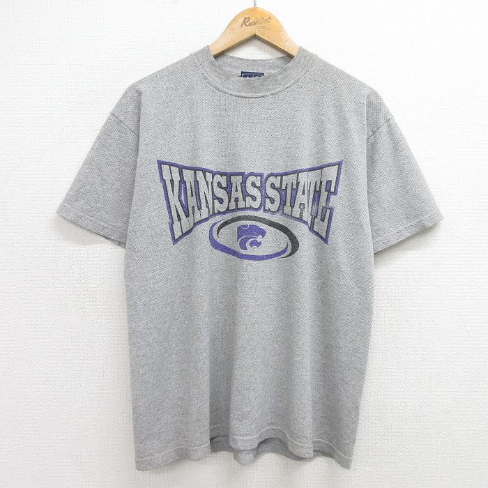 L★古着 半袖 ビンテージ Tシャツ メンズ 00年代 00s カンザス メッシュ地 クルーネック USA製 グレー 霜降り 24apr12 中古