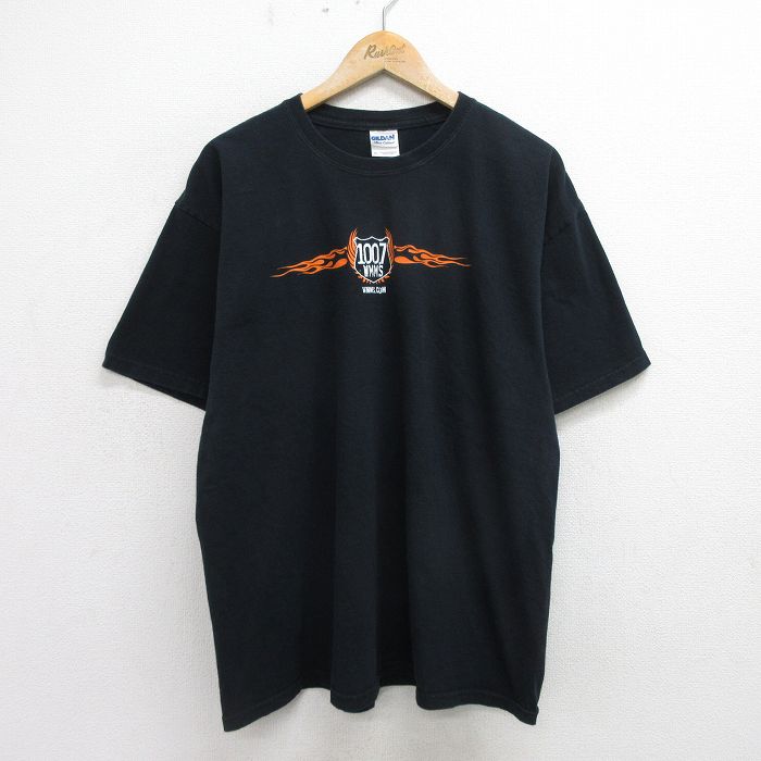 XL★古着 半袖 ビンテージ Tシャツ メンズ 00年代 00s WMMS ファイヤーパターン 大きいサイズ コットン クルーネック 黒 ブラック 24apr12 中古