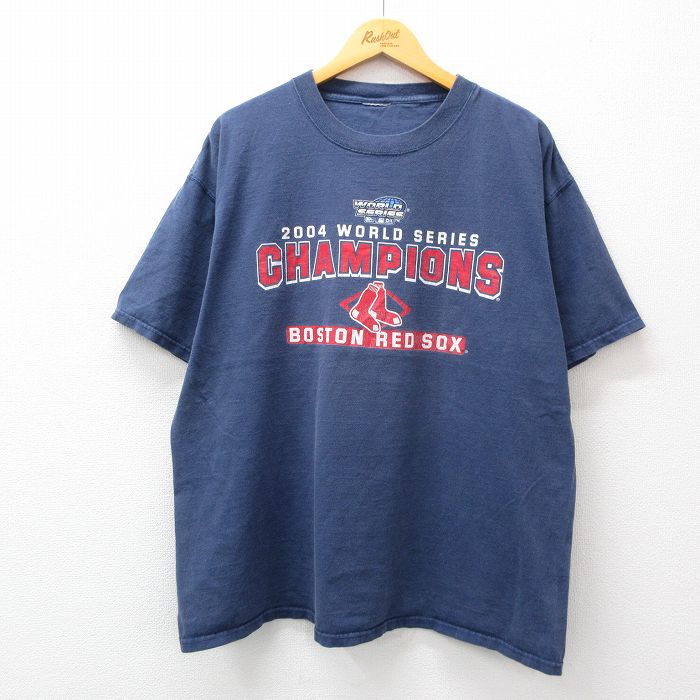 【50%OFF】XL★古着 半袖 ビンテージ Tシャツ メンズ 00年代 00s MLB ワールドシリーズ ボストンレッドソックス 大きいサイズ クルーネック 紺 ネイビー メジャーリーグ ベースボール 野球 24apr13 中古