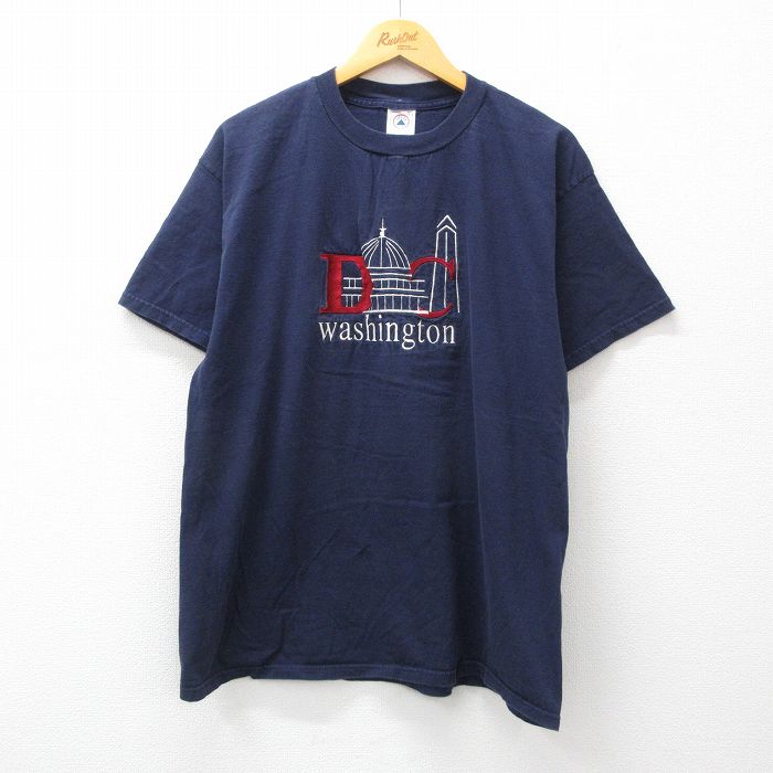 XL★古着 半袖 ビンテージ Tシャツ メンズ 00年代 00s ワシントンDC 刺繍 コットン クルーネック 紺 ネイビー 24apr13 中古