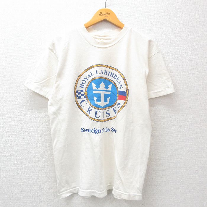 XL★古着 半袖 ビンテージ Tシャツ メンズ 90年代 90s ロイヤルカリビアンクルーズ クルーネック 白 ホワイト 24apr13 中古