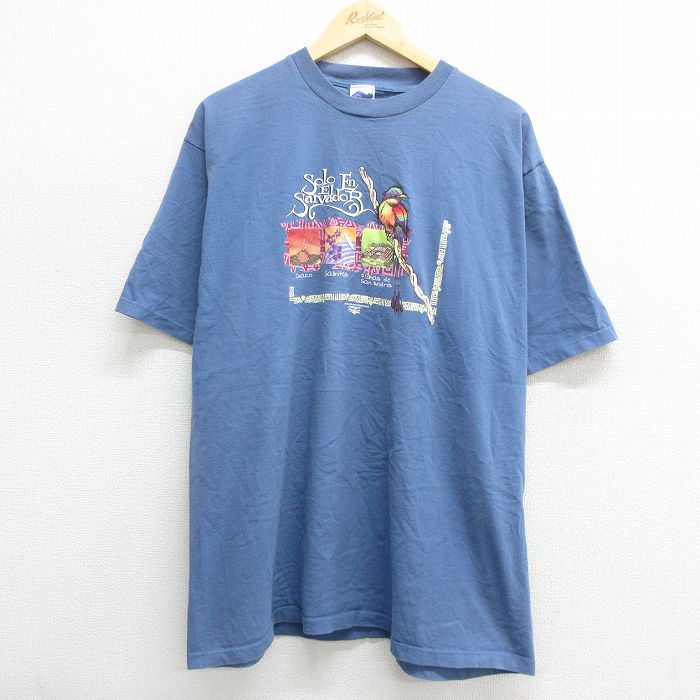 XL★古着 半袖 ビンテージ Tシャツ メンズ 00年代 00s 鳥 サルヴァドール 大きいサイズ クルーネック 紺 ネイビー 24apr16 中古