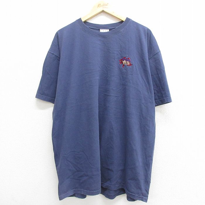 【50%OFF】XL★古着 半袖 ビンテージ Tシャツ メンズ 90年代 90s NCAA 大きいサイズ コットン クルーネック USA製 紺 ネイビー 24apr16 中古