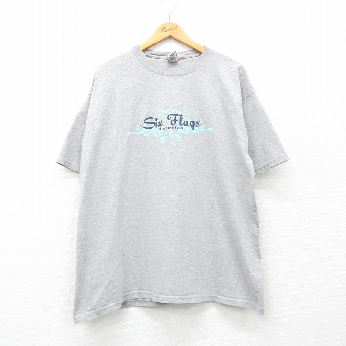 XL★古着 半袖 ビンテージ Tシャツ メンズ 00年代 00s Six Flags 大きいサイズ クルーネック グレー 霜降り 24apr17 中古