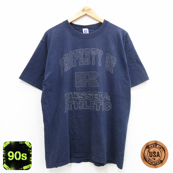 ラッセル 90s 半袖Tシャツ ビッグロゴ ネイビー メンズL相当 | 古着