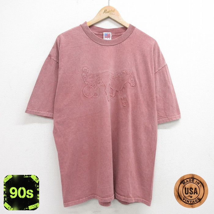 90s 半袖Tシャツ 馬車 バーガンディ霜降り XL | 古着