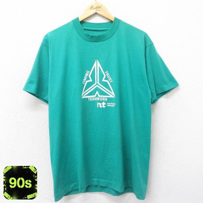 90s 半袖Tシャツ TIMING TRUST TEAMWORK グリーン メンズXL相当 | 古着