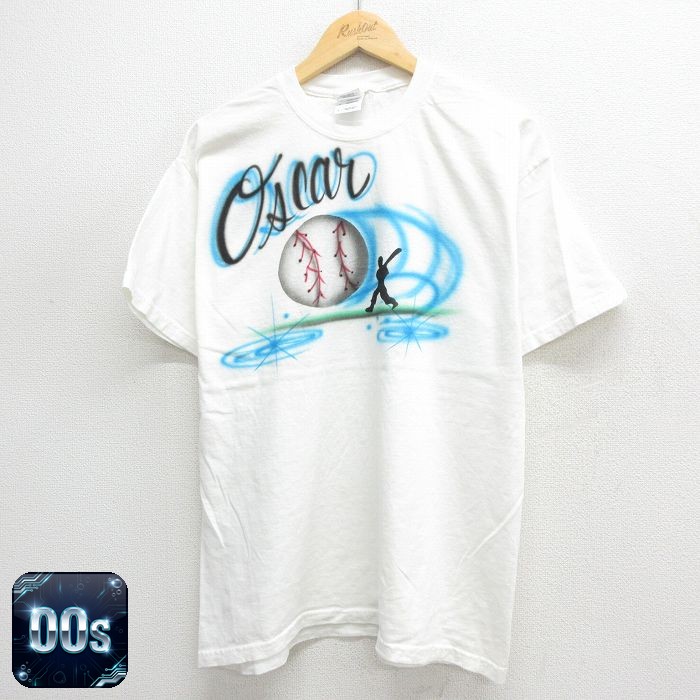 Oscar 00s 半袖Tシャツ 野球ハンドペイント ホワイト L | 古着