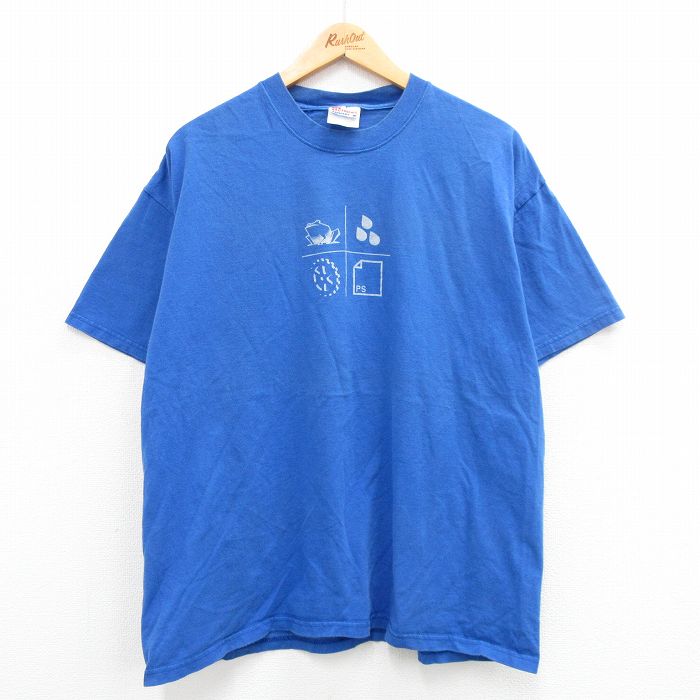 【50%OFF】XL★古着 ヘインズ Hanes 半袖 ビンテージ Tシャツ メンズ 00年代 00s カエル 大きいサイズ コットン クルーネック 青 ブルー 【spe】 24apr18 中古