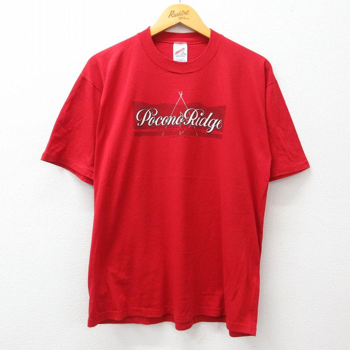 XL★古着 ジャージーズ 半袖 ビンテージ Tシャツ メンズ 90年代 90s pocono クルーネック USA製 赤 レッド 24apr20 中古